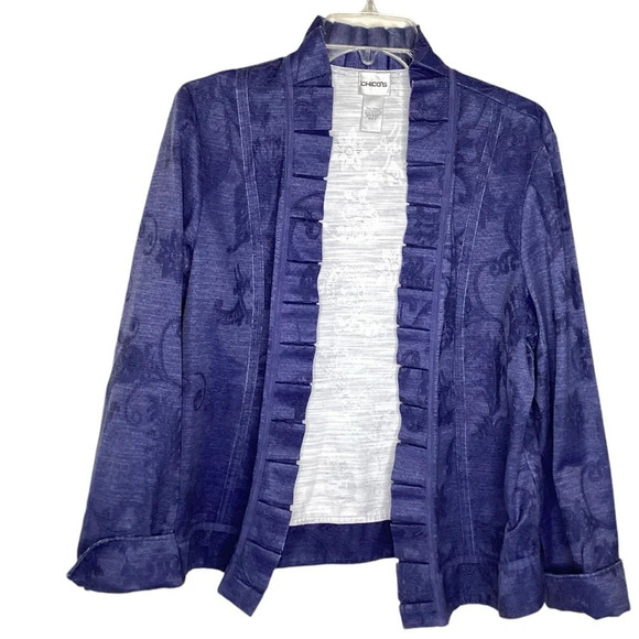 Chicos Chambray Blazer Jacket Open Front - Picture 1 of 7